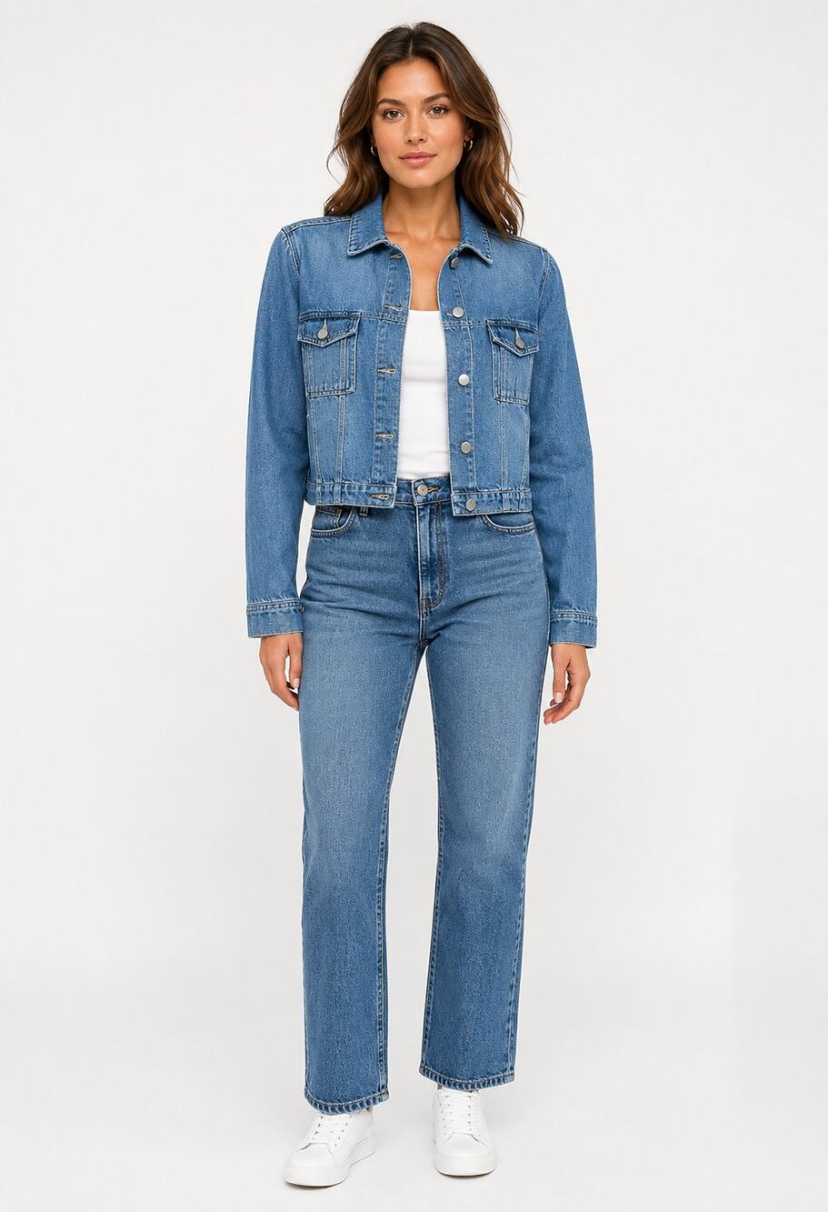 Aqua Womens Blue Denim Crop Jacket Medium Wash Long Sleeve Button Up Size XL New